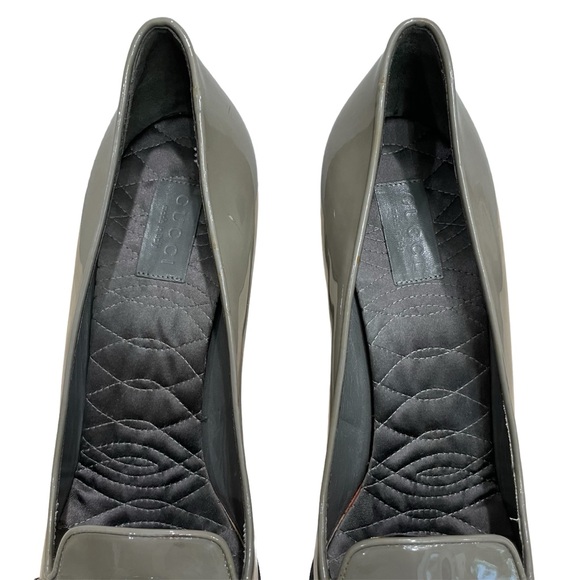 GUCCI Olive Green Gray Patent Leather Buckle Pumps US 9 - Picture 4 of 14